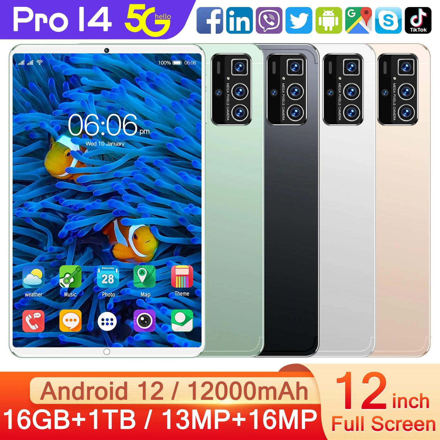 2025 Global 14 Pro Table PC Customized 16GB+1TB Android Tablet 12 Inch Dual SIM Educational Call Android Table Pc