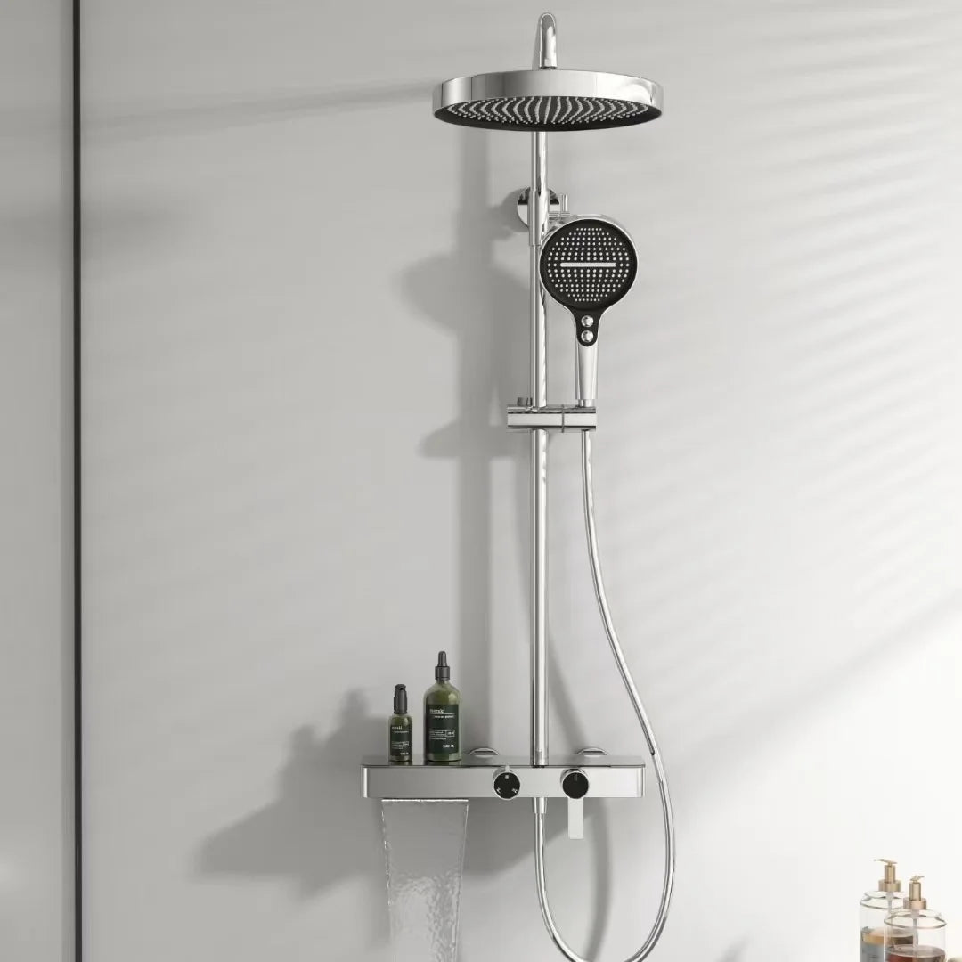 Cross-Border Household Toilet Large Waterfall Water Outlet ABS Chrome Soft Hot Cold Copper Brushed Gold Shower Suit Storage