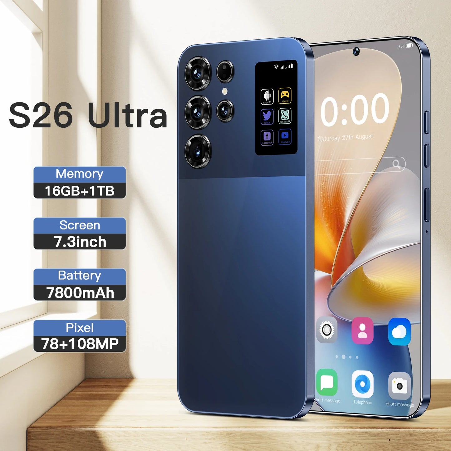 Original S26 Ultra 7.3 Inch 16GB+1TB 5G Smartphone 72+108MP HD Camera Dual Card 5G Android 14.0 100W Unlocked Cellphone Spanish