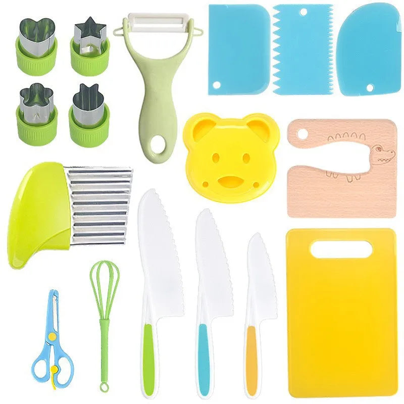 Children's Stainless Steel Fruit Knife Set Plastic Wood Safe Chopping Board Early Education Toddler Toy Disposable Hand Safety