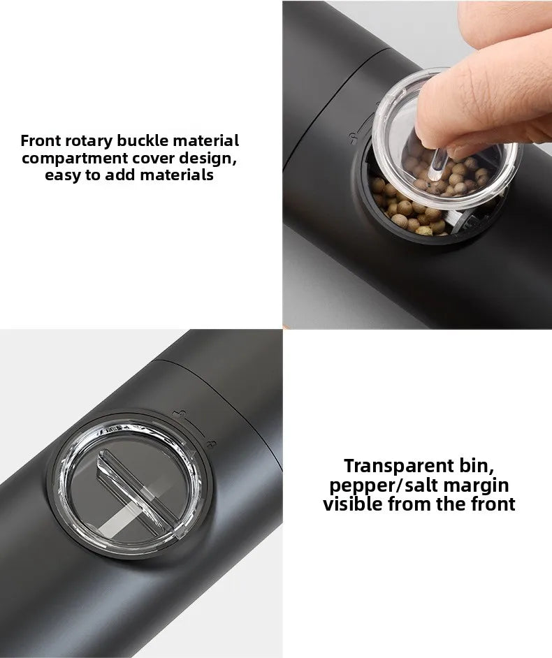 Fully Automatic Black Electric Pepper Grinder with Adjustable Coarseness Plastic Herb & Spice Seasoning Bottle