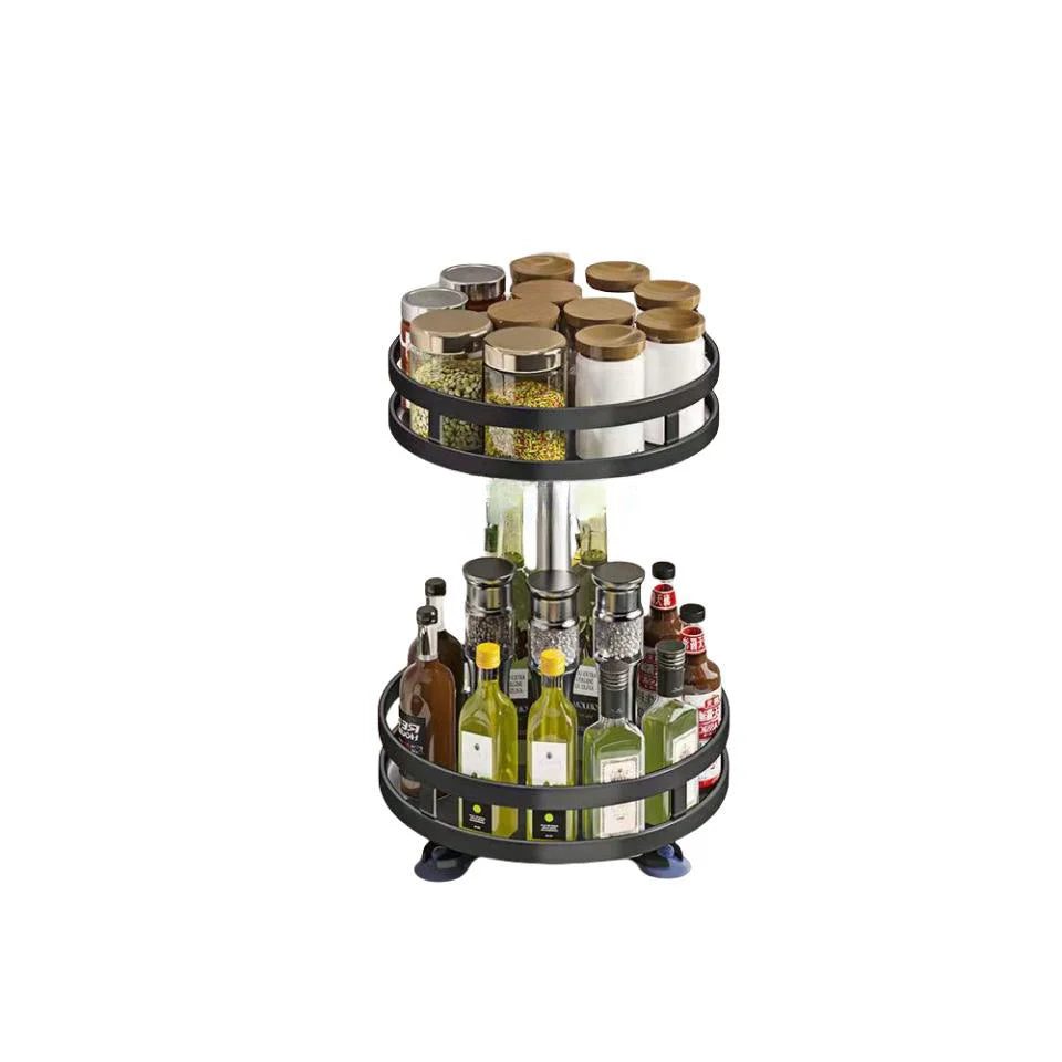 2/3 Tiers Carbon Steel Kitchen Revolving Tray Organizer 360° Rotating Turntable Spice Rack Multifunctional Home Storage Cabinet