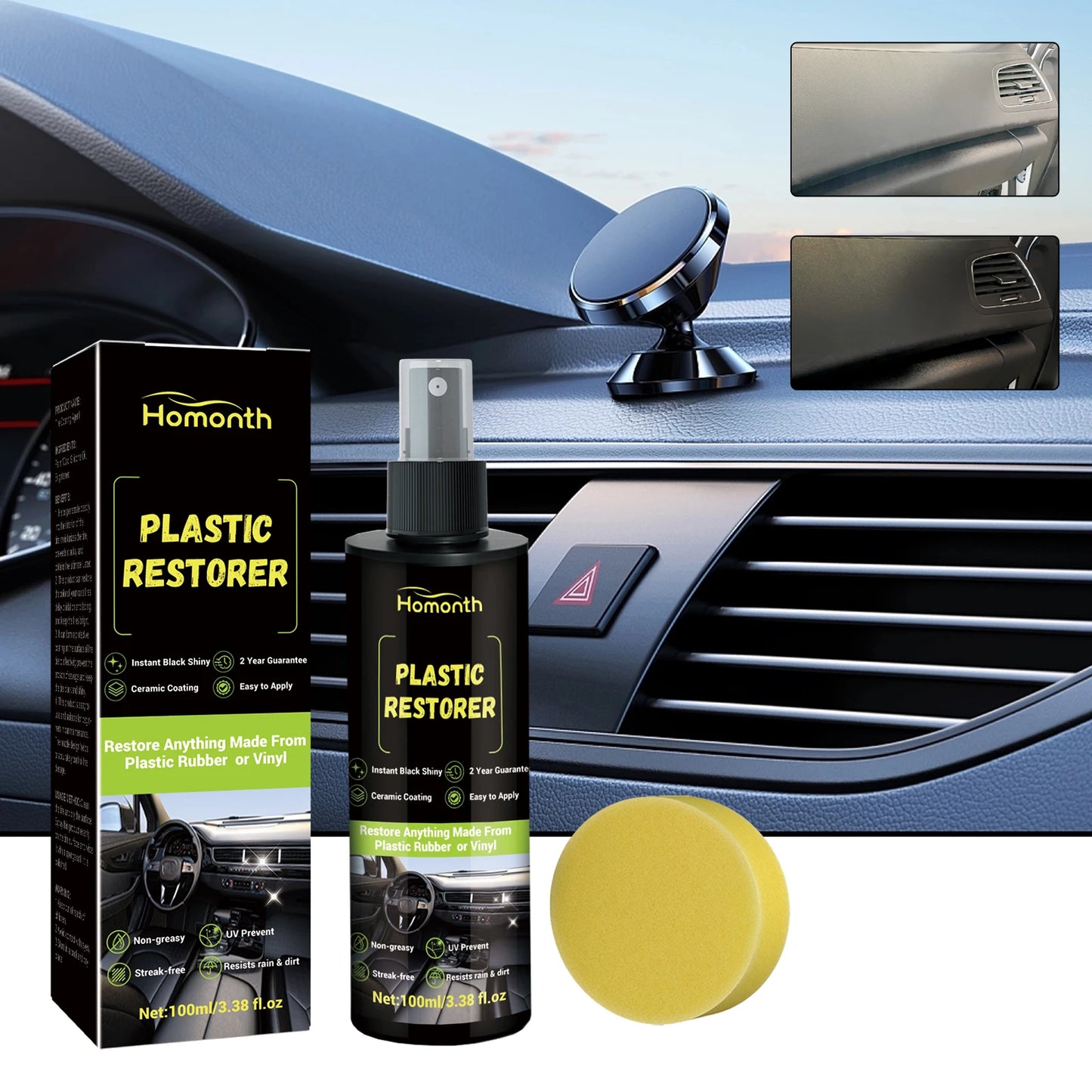 Homonth Car Care Equipment Plastic Restorer Dust-Proof Decontamination Coating Agent for Interior Seat Dial Cleaning
