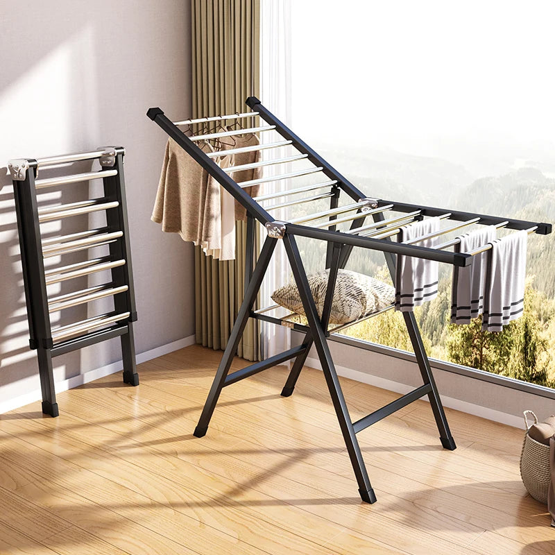 Heavy Duty Foldable Clothes Drying Rack Clothing Organizer Iron Laundry Stand, Rust-Resistant, Multi-Level Drying Hanger