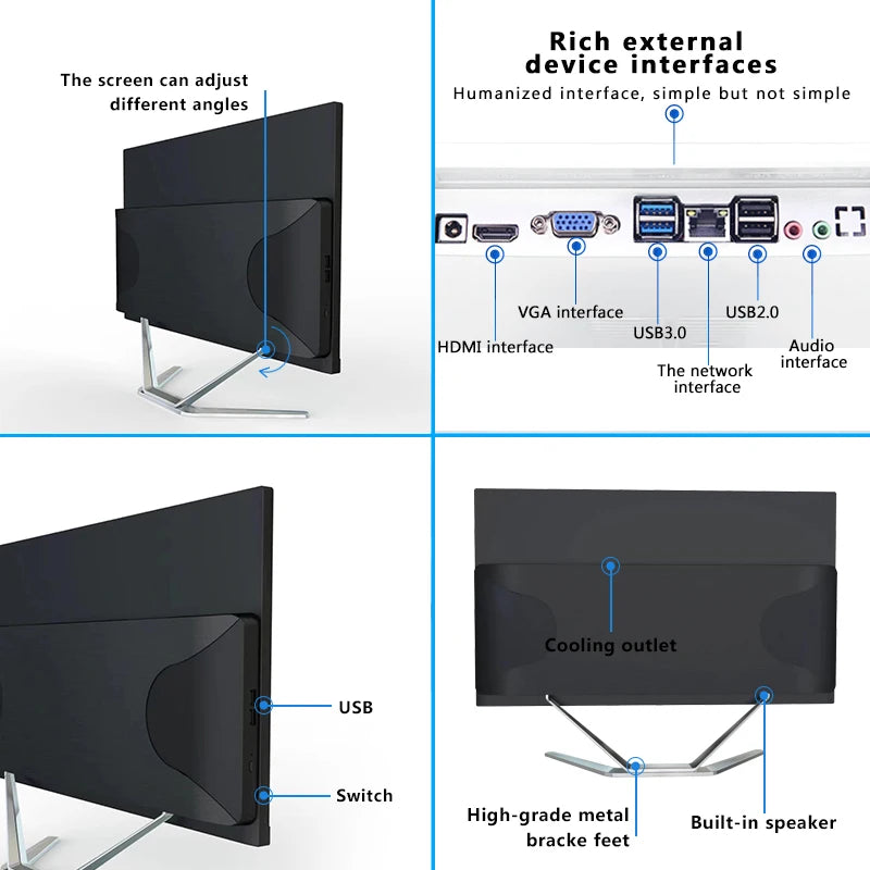 23.6 " Aio Laptops Core I7 Business Gamer Desktop Monoblock Computer Gaming Barebone All-in-one+pc