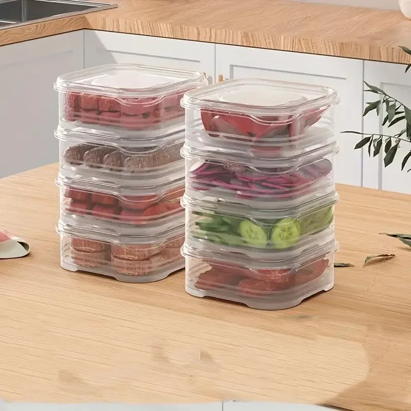 8/10pcs Refrigerator Meat Freezer Box, Fruit Vegetable Crisper, Dumpling Ginger Garlic Onion Containers, Fridge Organizer Set