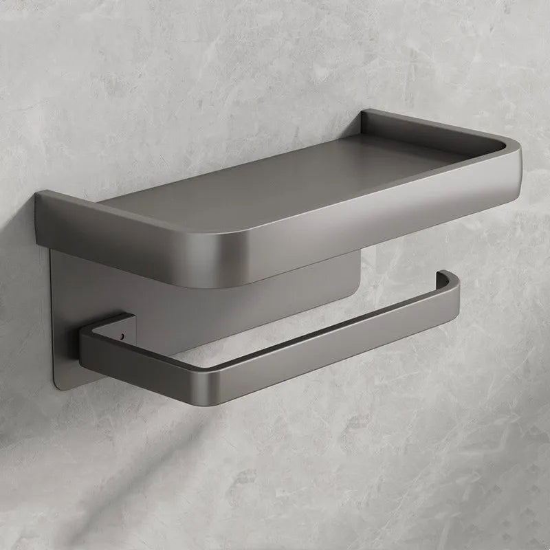 Good Quality Best Seller Simple Wall Mounted Self Adhesive No Drilling Cleaning Toilet Roll  Paper Holder With Phone Shelf