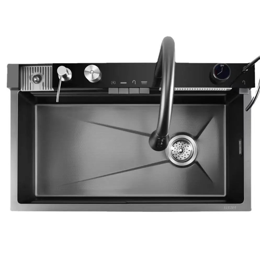 Modern Luxury Stainless Steel Waterfall Kitchen Sink Commercial Multi Function Smart Piano Sink for Kitchen