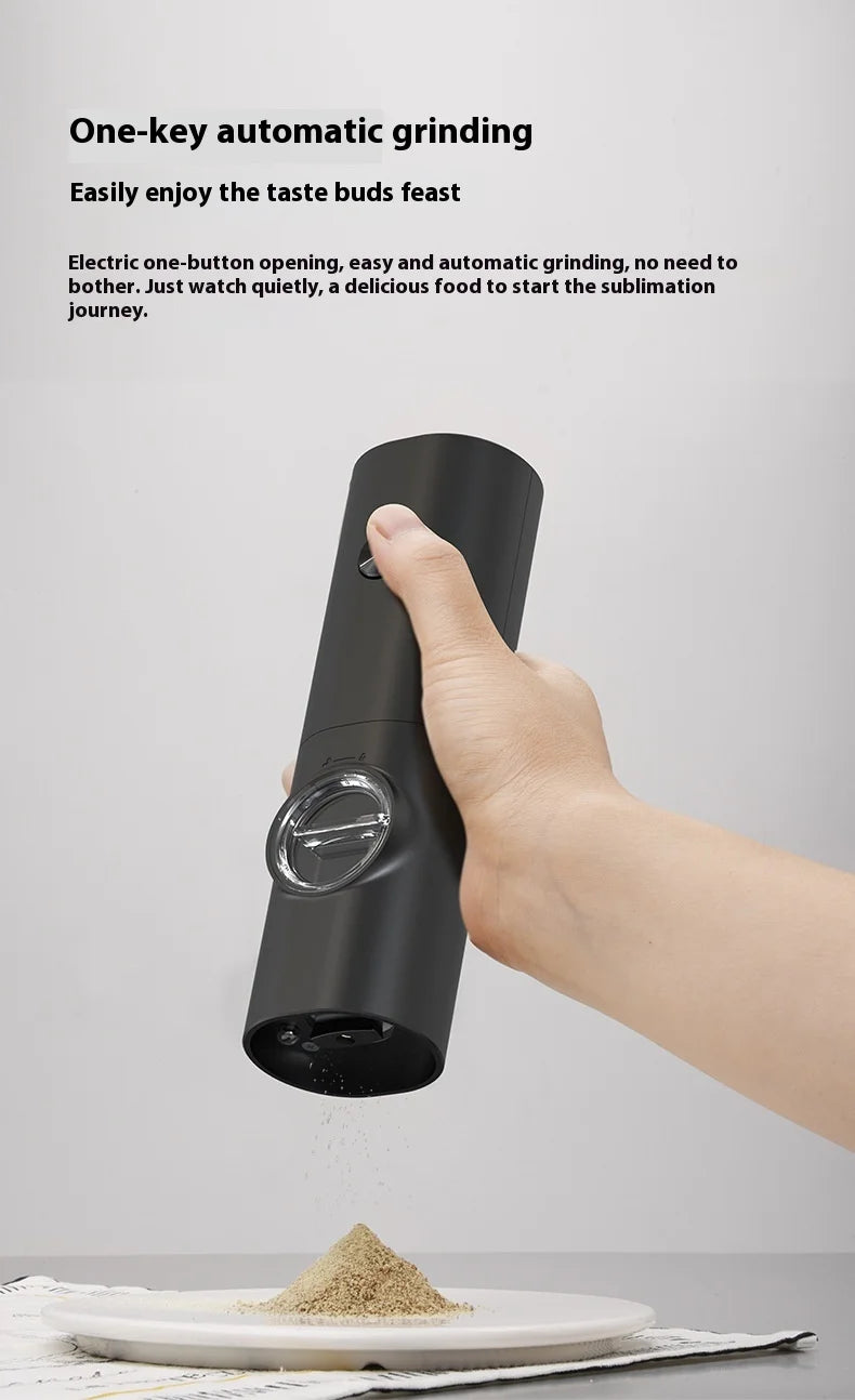 Fully Automatic Black Electric Pepper Grinder with Adjustable Coarseness Plastic Herb & Spice Seasoning Bottle