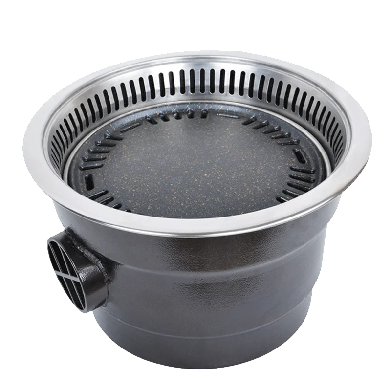 High Quality Round Shape Stainless Steel Indoor Restaurant Equipment Downward Exhaust Smoke Electric BBQ Grill