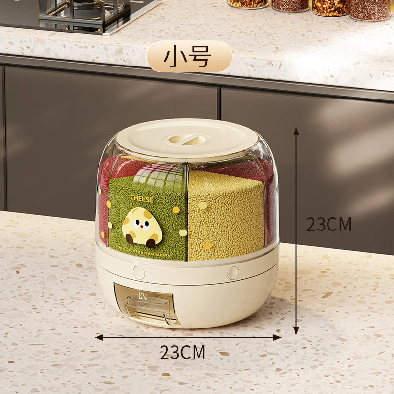 HOT Rice Dispenser Kitchen Moisture-Proof 6-Grid Rotating Food Grain Cereal Storage Box Container