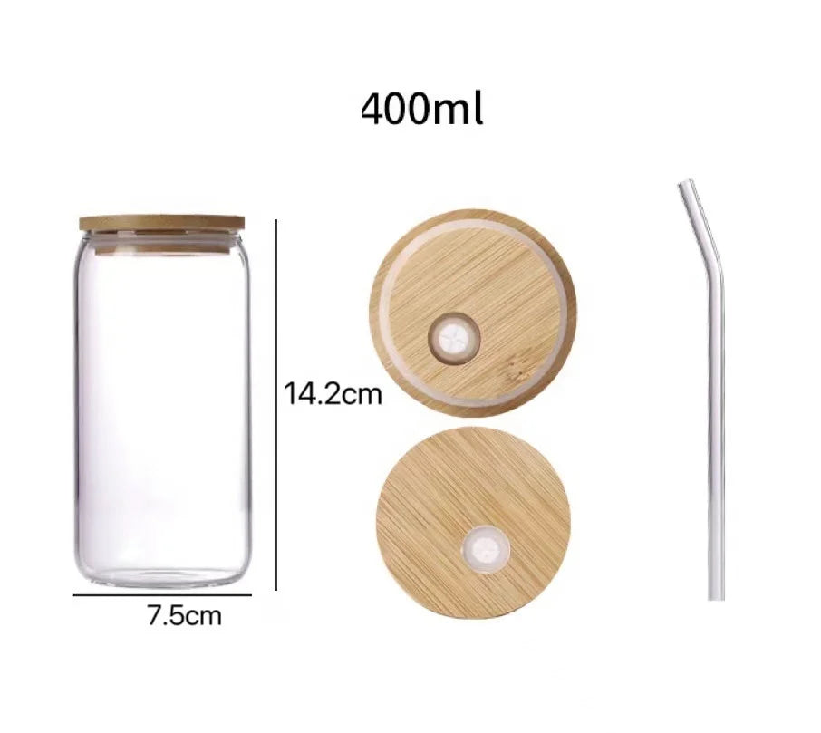 Personalized 12oz 16oz Frosted Beer Can Glass Tumbler Clear Mason Jar Glass Mug with Bamboo Lid Glass Straw for Business Gifts