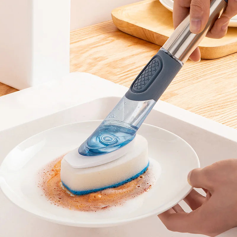 Multifunctional Kitchen Sponge Brush Add Liquid Pan Brush Kitchen 3 in 1 Cleaning Dish Washing Brush With Handle