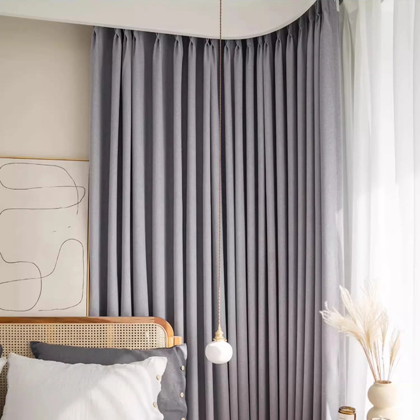 Soft Blackout Linen Look Curtains with Coating Blackout Curtains for the Livingroom Automatic Luxury Curtains