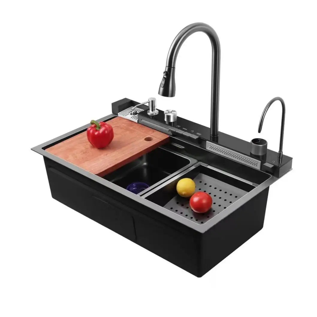 Modern Luxury Stainless Steel Waterfall Kitchen Sink Commercial Multi Function Smart Piano Sink for Kitchen