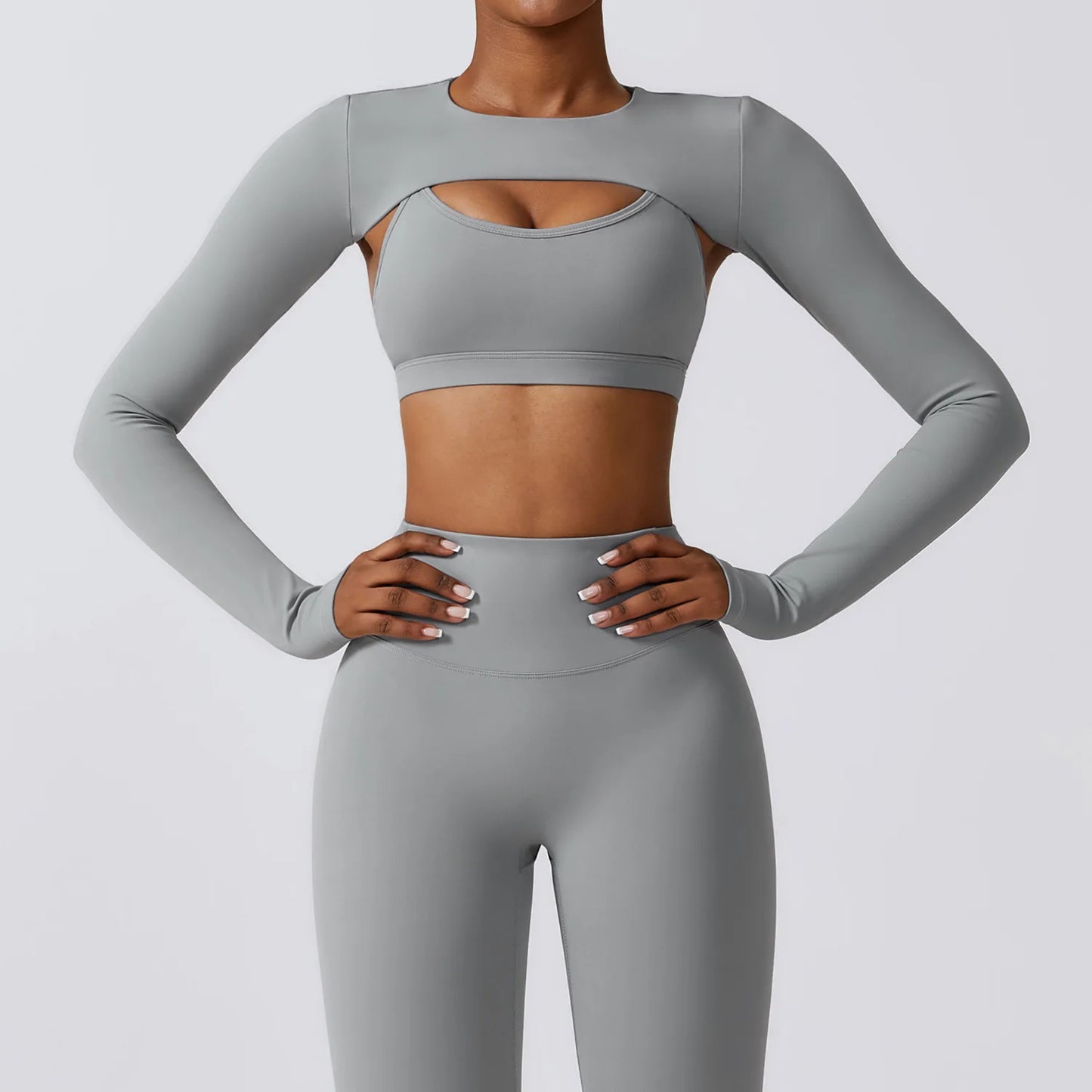 Conjunto de 3 Peças Fitness Feminino – Top Curto