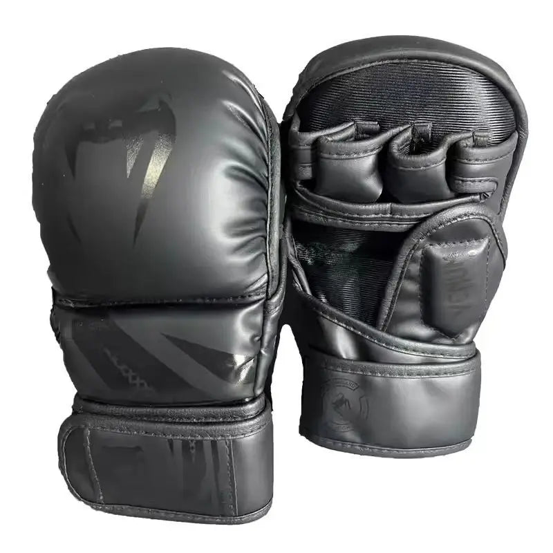 Professional 7oz Matt Black MMA Gloves for Sanda Training Sparring Grappling Muay Thai Printed Pattern Sizes 6oz 8oz for Gyms