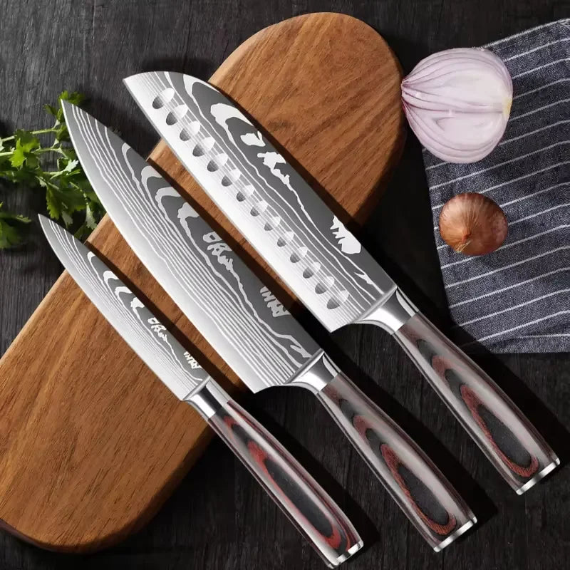 Japanese Stainless Steel Kitchen Knife Set Pakka Wood Handle Japanese Chef Knives Metal Fruit Nakiri Paring Knife Set