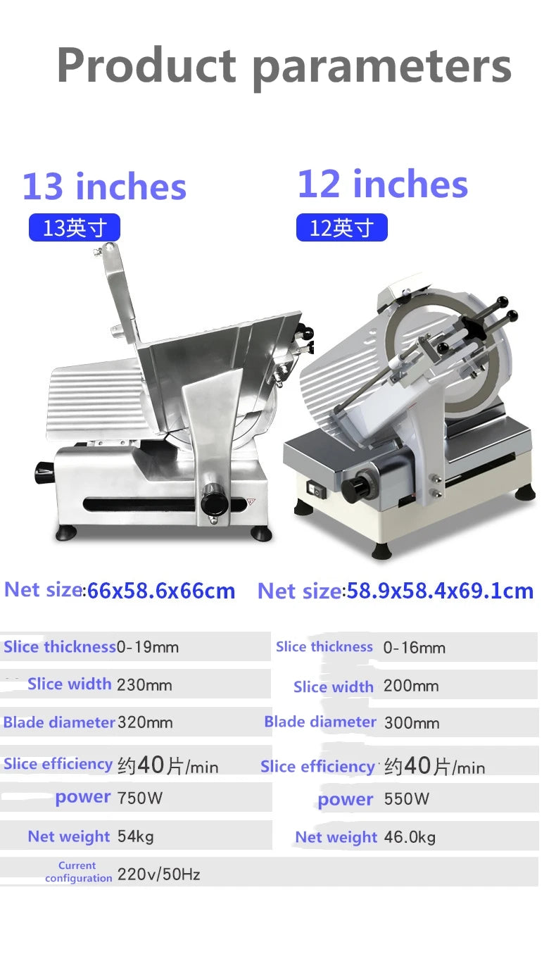 12 / 13 Inch Thin Meat Slice Cutting Machine Full Automatic Desktop Meat Slicer for Cutting Frozen Meat Mutton Roll Slicer