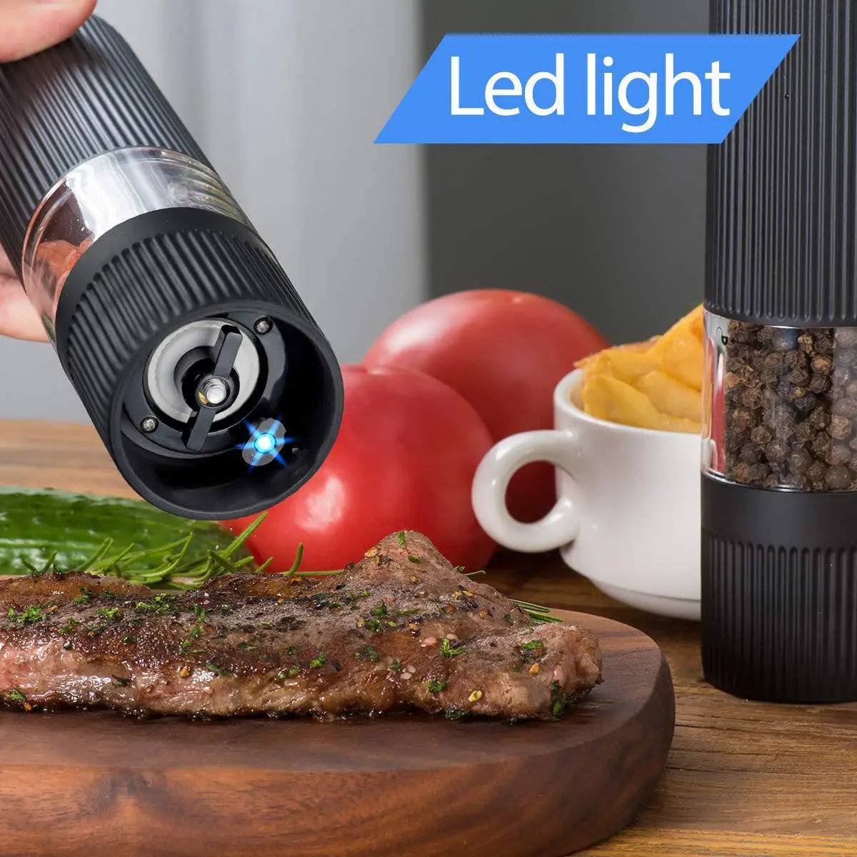 Gravity Electric Pepper Grinder Salt Mill Battery Operated Automatic Pepper Mill with White Light Adjustable Coarseness
