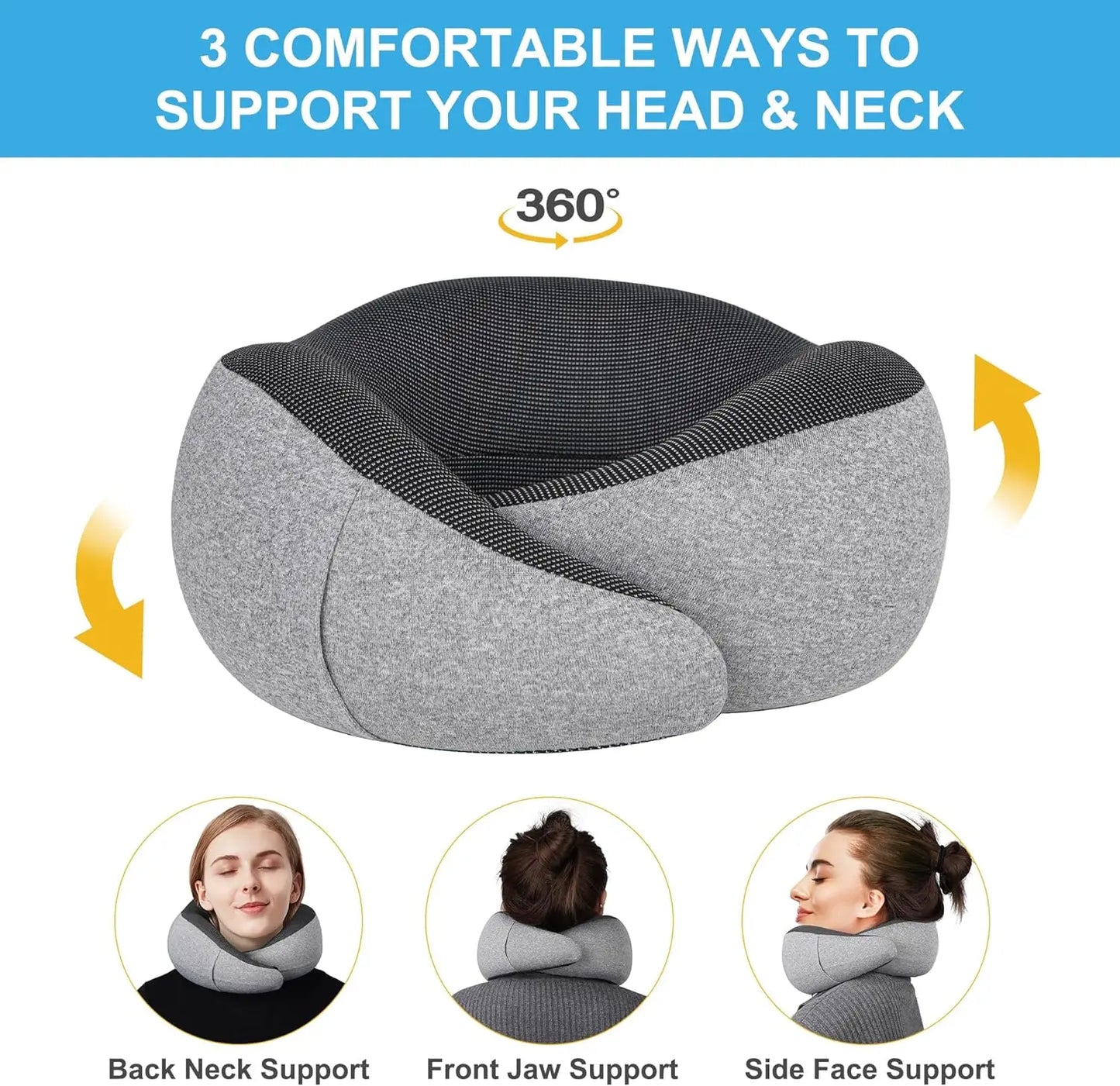 Travel Neck Pillow Memory Foam Neck Support, Patented Design for Airplanes Camping and Travel Washable Neck Support Pillow