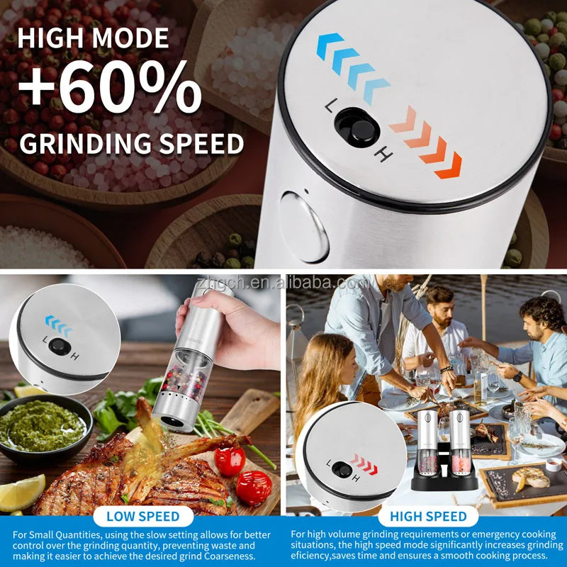 Electric Salt and Pepper Grinder Set, Rechargeable Automatic Salt and Pepper Mill  with 6 Adjustable Coarseness