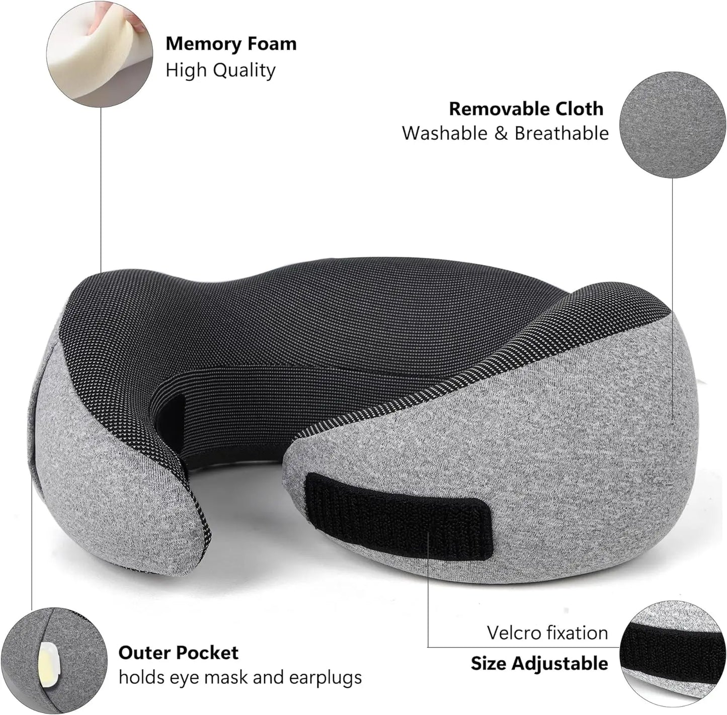 Travel Neck Pillow Memory Foam Neck Support, Patented Design for Airplanes Camping and Travel Washable Neck Support Pillow