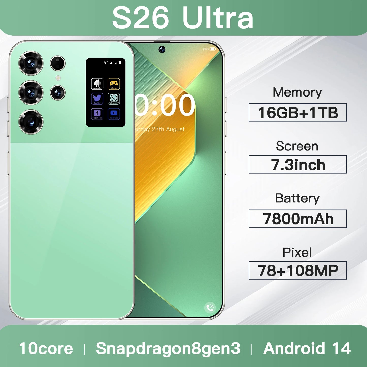 High Quality S26 ultra 5G Smartphone Global Version HD Android 14 Decacore 16GB+1TB Storage Original Unlocked Mobile Phone