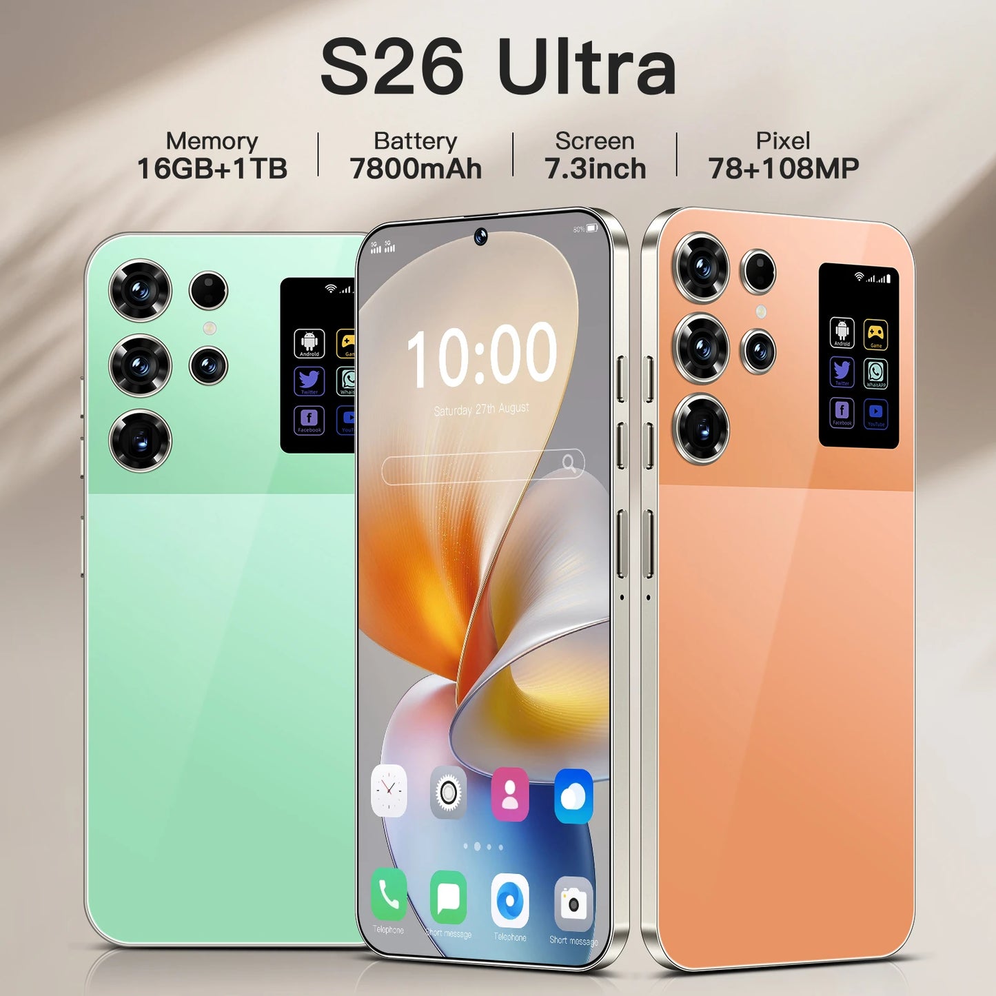 Original S26 Ultra 7.3 Inch 16GB+1TB 5G Smartphone 72+108MP HD Camera Dual Card 5G Android 14.0 100W Unlocked Cellphone Spanish