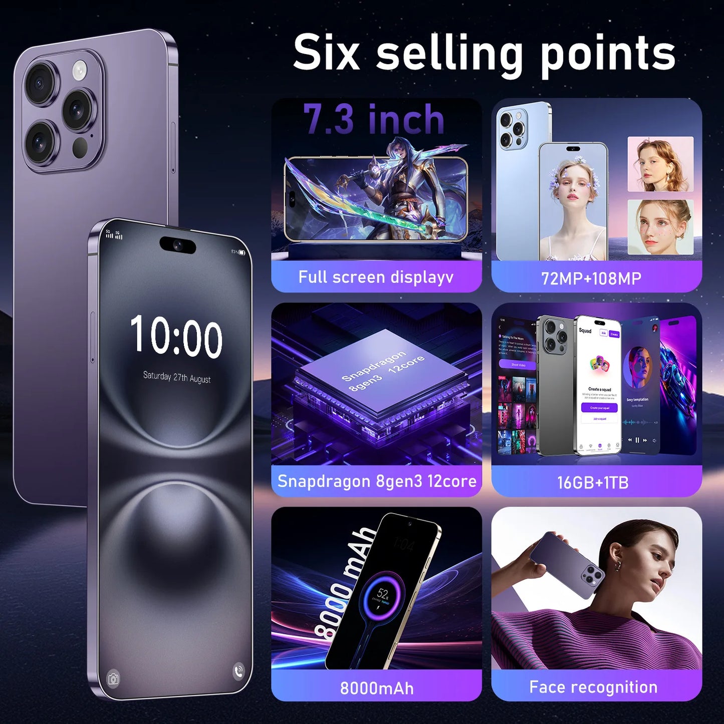 16 Pro Max 5G Smartphones Phone 16 Pro Max 16GB+1TB Smartphone 5G Smartphone 7.3inch Screen