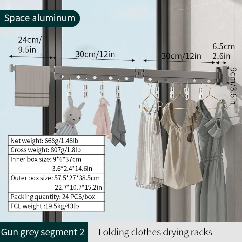 Laundry Retractable Drying Rack Folding Wall Mounted Clothes Hanger Rack