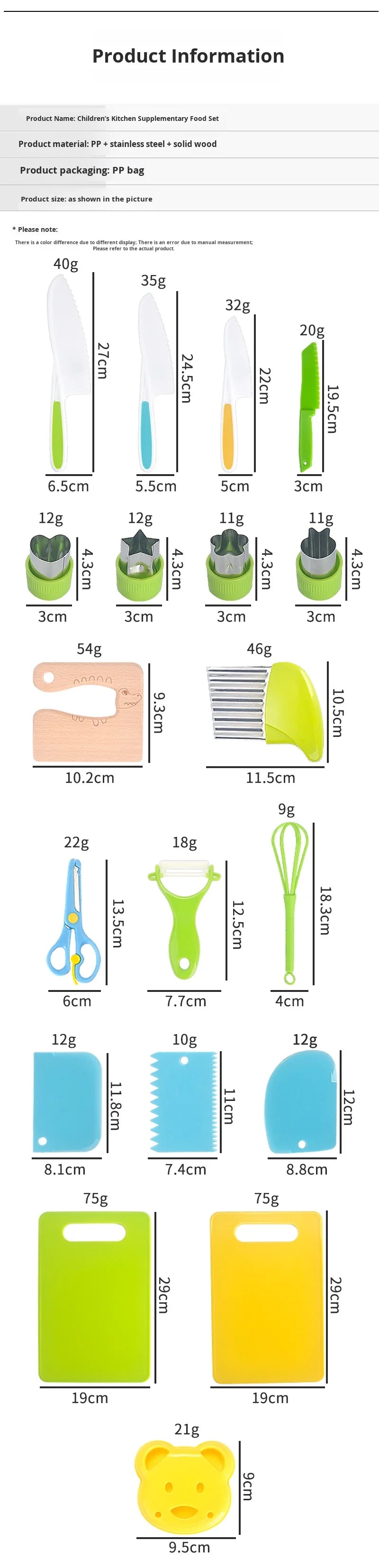 Children's Stainless Steel Fruit Knife Set Plastic Wood Safe Chopping Board Early Education Toddler Toy Disposable Hand Safety