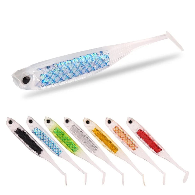 New 7.5cm/2.5g Rainbow Fish T-Tail Lure Simulation Hollow Belly Reflective Soft Bait Made of Silicone for Carp Fishing
