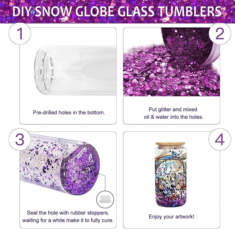 16oz Sublimation Snowglobe glassware Cup Snow Globe Water Tumbler clear Iced Coffee Mug Double Wall Beer Can Glass With Lid