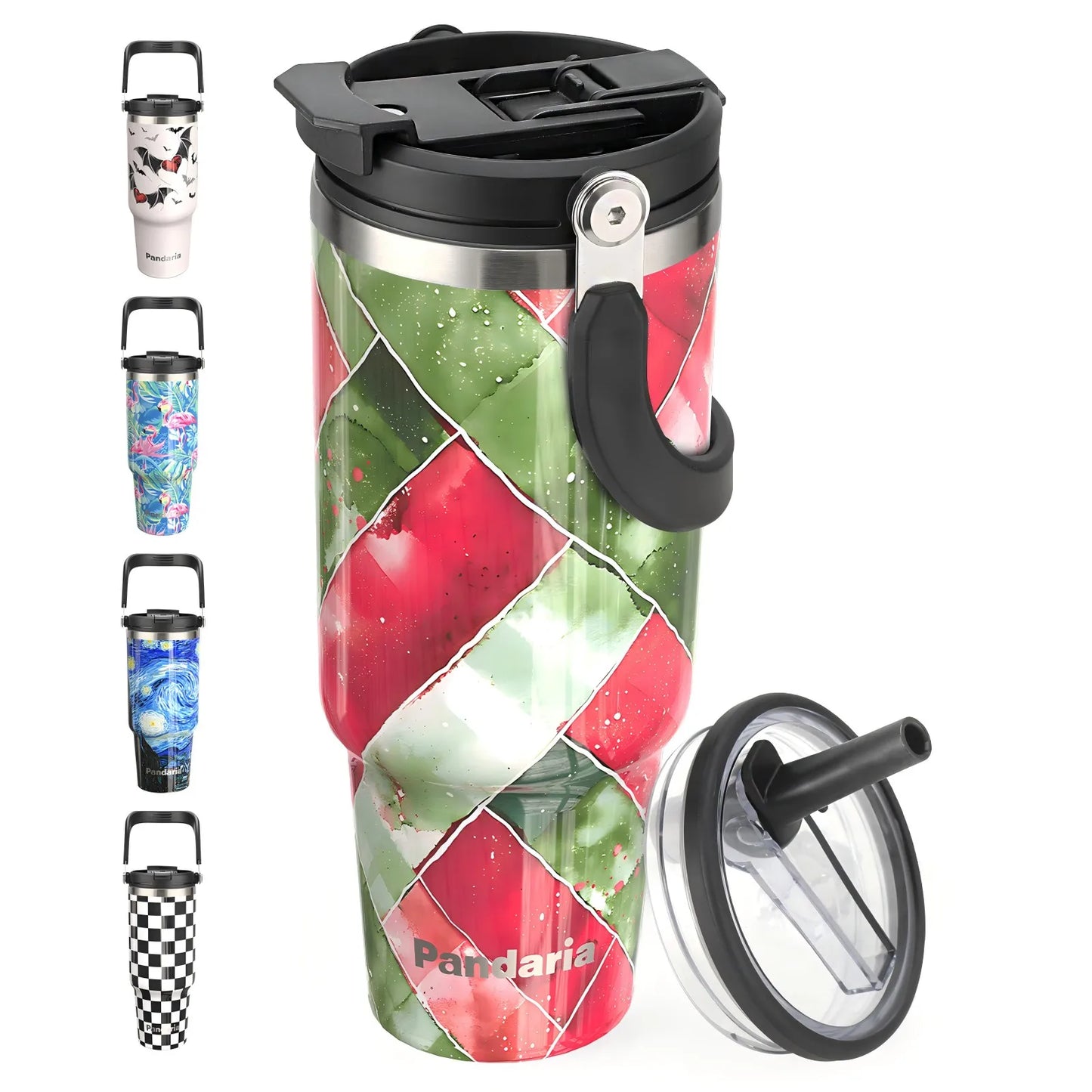 FBA Warehouse Ready Stock 40oz Powder  Solid Color Checkerboard  Coated Insulated Tumbler with Lids and Straws Insulated Mug