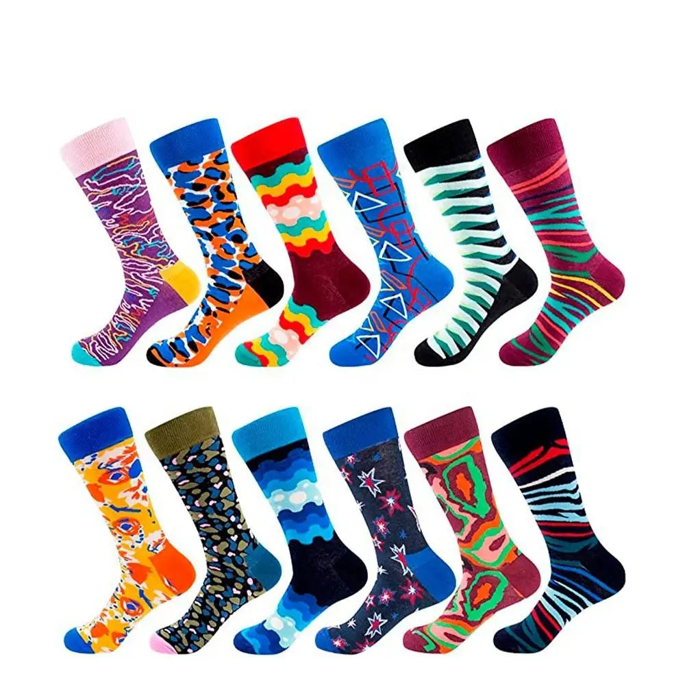 2024 New Wholesale Custom Logo Men's Cotton Crew Socks High Quality Funny Colorful Cartoon Pattern Casual Style for Autumn