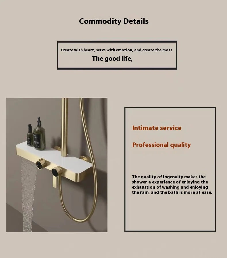 Cross-Border Household Toilet Large Waterfall Water Outlet ABS Chrome Soft Hot Cold Copper Brushed Gold Shower Suit Storage