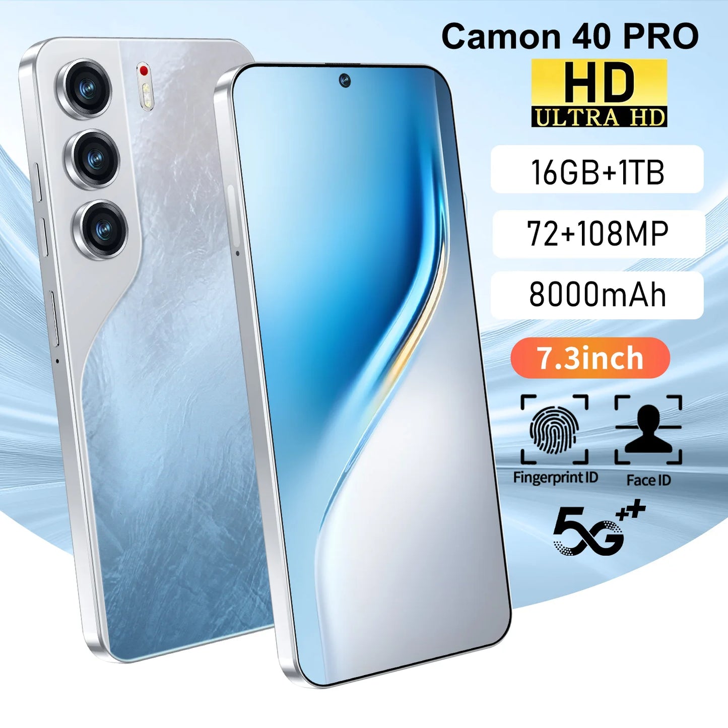 2025 New Camon 40 Pro Cellphone 16GB+1TB Smartphone Unlocked Dual Card 5G Phones 7.3inch HD Hd Screen Mobile Phones