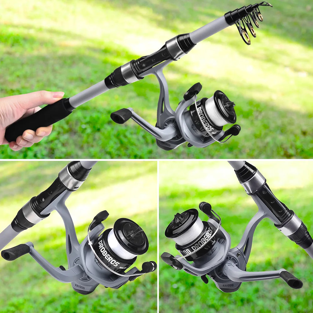 New 1.8m Glass Fiber Telescopic Pole Fishing Rod Reel Combo Kit Bass Fishing Tackle Set for Carp Bottom Fishing