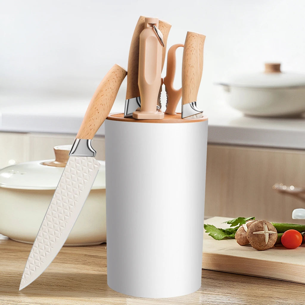 Yangjiang 7 Pcs Kitchen Knives Set Holder Chef Santoku Nakiri Bread Boning Utility Fruit Slicer Knife Set