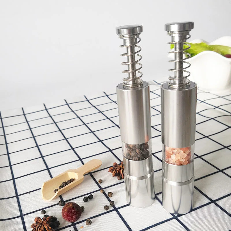 Factory Made Small MOQ Stainless Steel Thumb Pepper Mill One Hand Salt and Pepper Grinder