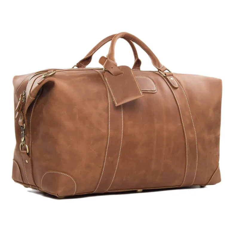 Vintage Leather Travel Bag Genuine Leather Holdall Leather Weekender Duffel Bag for Overnight