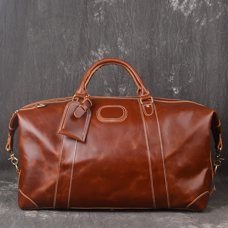 Vintage Leather Travel Bag Genuine Leather Holdall Leather Weekender Duffel Bag for Overnight