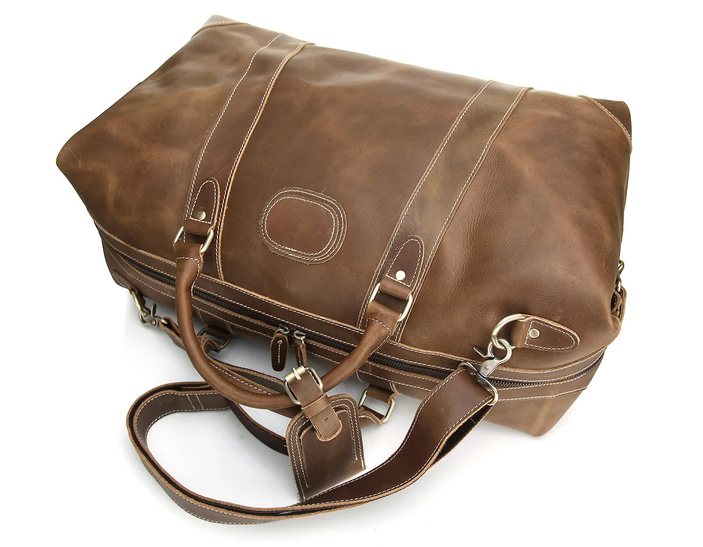 Vintage Leather Travel Bag Genuine Leather Holdall Leather Weekender Duffel Bag for Overnight