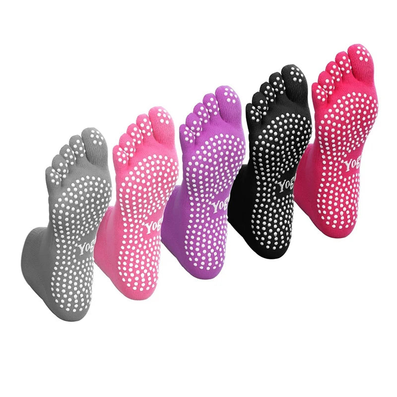 Women's Five-Toe Yoga Pilates Socks with Non-Slip Grips Crew Length Body Logo Separator