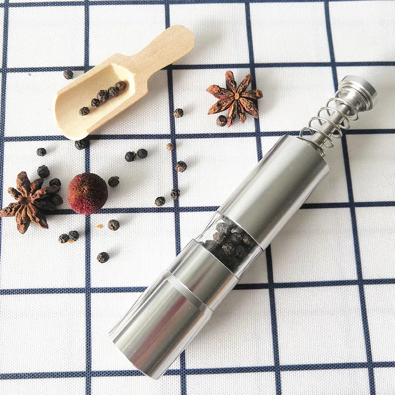 Factory Made Small MOQ Stainless Steel Thumb Pepper Mill One Hand Salt and Pepper Grinder