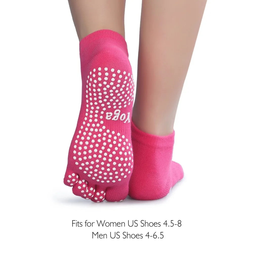 Women's Five-Toe Yoga Pilates Socks with Non-Slip Grips Crew Length Body Logo Separator
