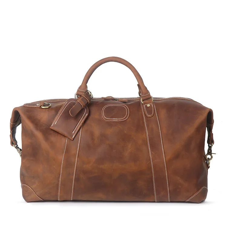 Vintage Leather Travel Bag Genuine Leather Holdall Leather Weekender Duffel Bag for Overnight