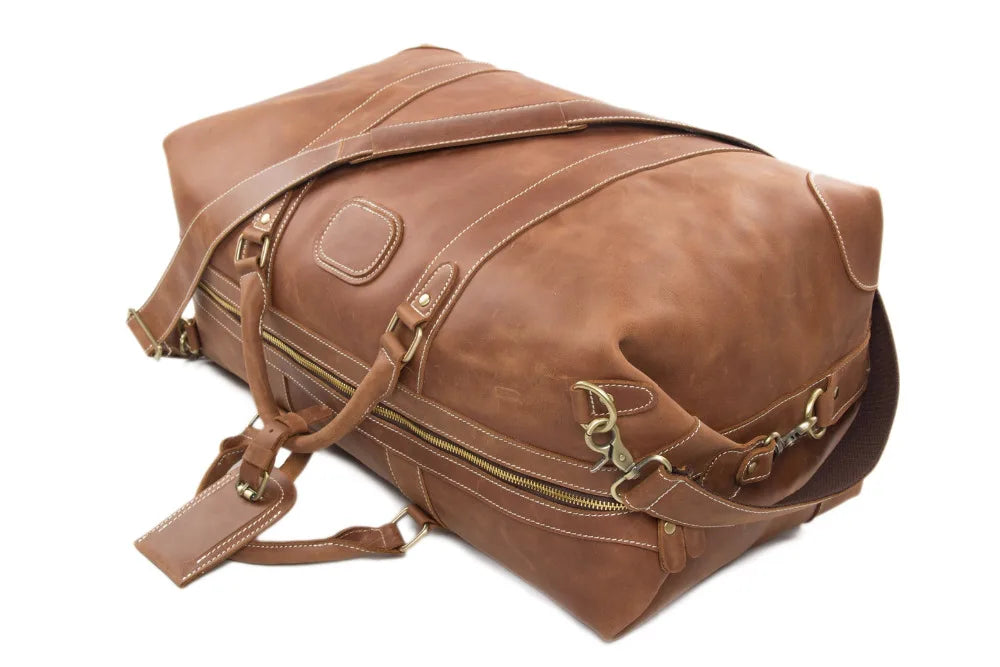 Vintage Leather Travel Bag Genuine Leather Holdall Leather Weekender Duffel Bag for Overnight
