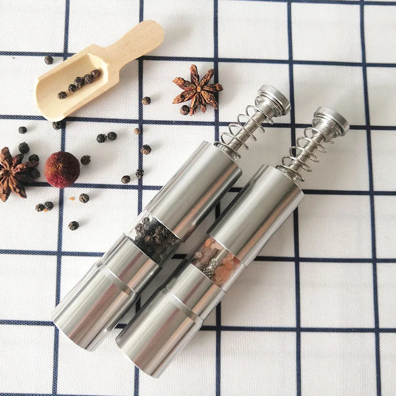 Factory Made Small MOQ Stainless Steel Thumb Pepper Mill One Hand Salt and Pepper Grinder